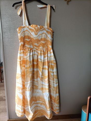 Robe longue avec bustier orange et blanc