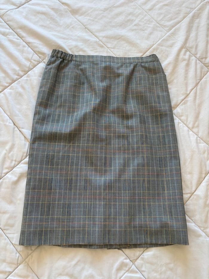 Jupe tailleur Weinberg Paris vintage 90s gris noir prince de galles carreaux taille XL/42 - photo numéro 3