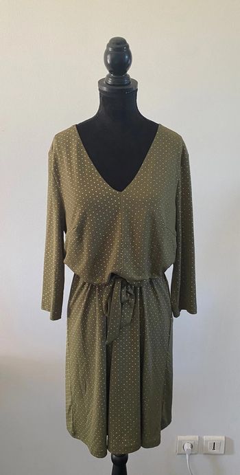 Robe Vero Moda vert kaki à pois dorés taille M