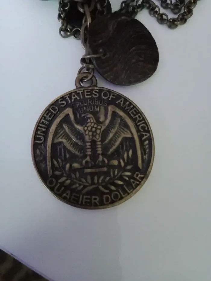 Collier pierres et pièces dollar et français vintage - photo numéro 10
