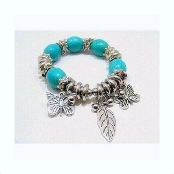 Bracelet Métal Argenté & Turquoises Véritables