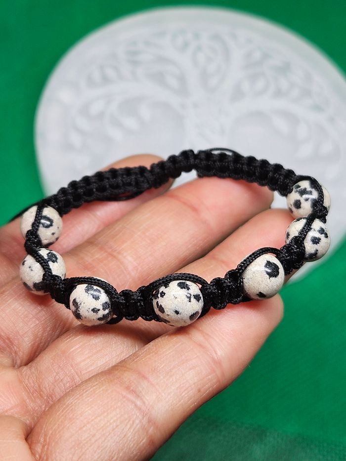 Macramé Bracelet en Jaspe Dalmatien - photo numéro 6