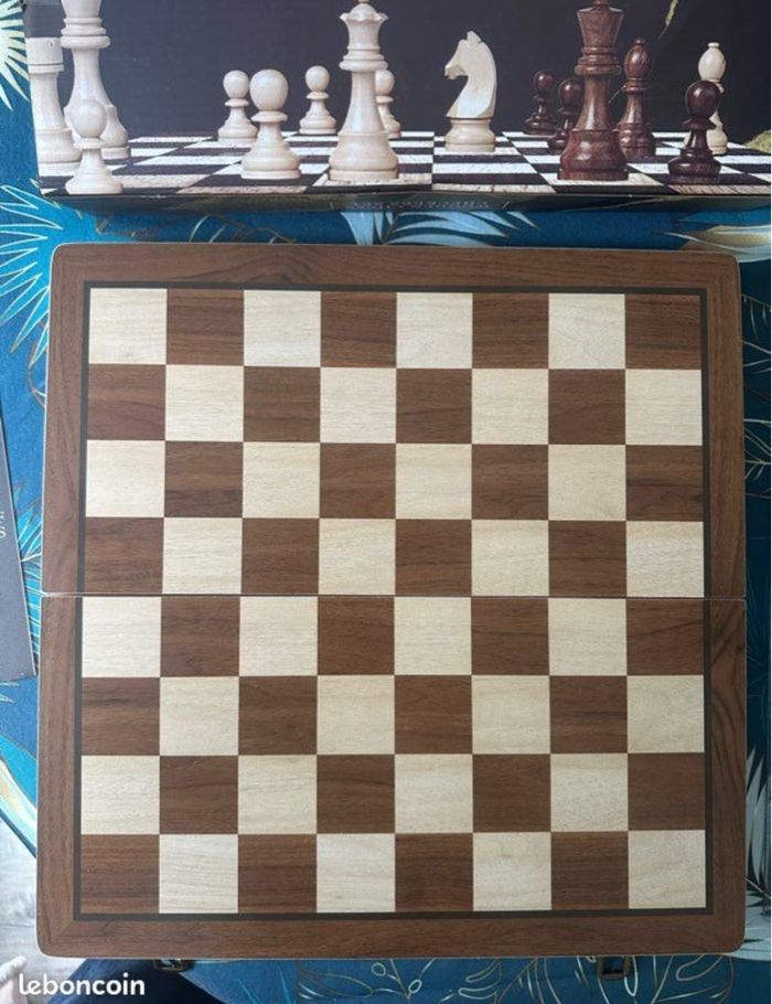 Jeu d’échecs en bois premium neuf complet + dames inclus 38 cm - photo numéro 4
