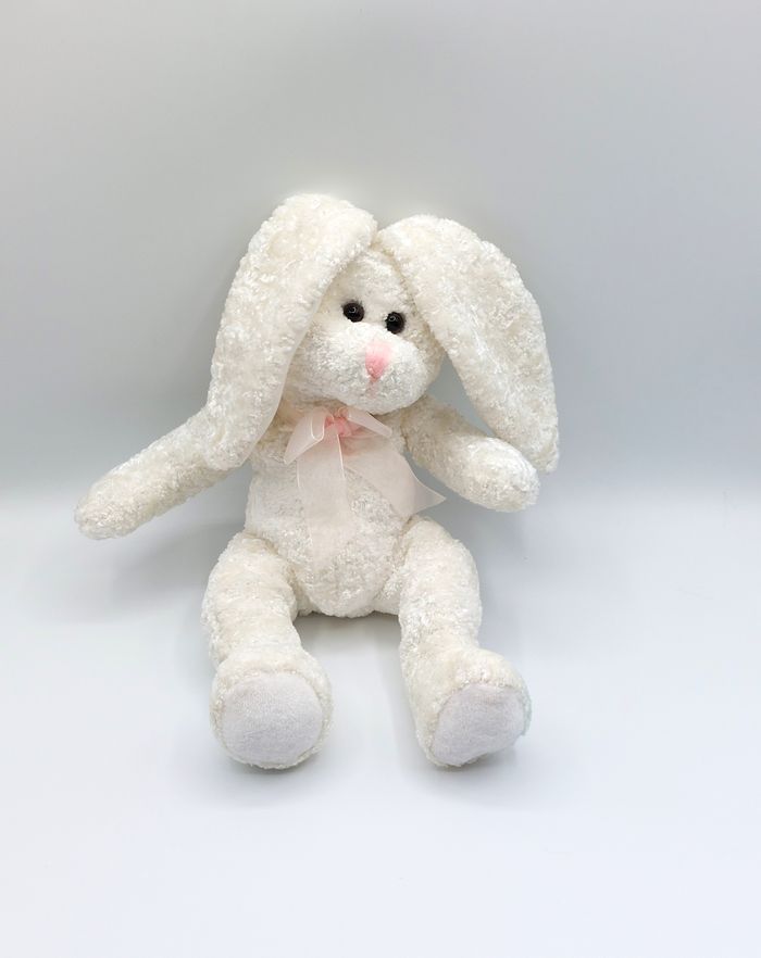Peluche doudou lapin blanc brillant Jemini nœud rose 28 cm / 42 cm