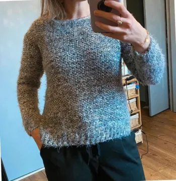 Pull bleu gris avec fils argentés doux à poils S
