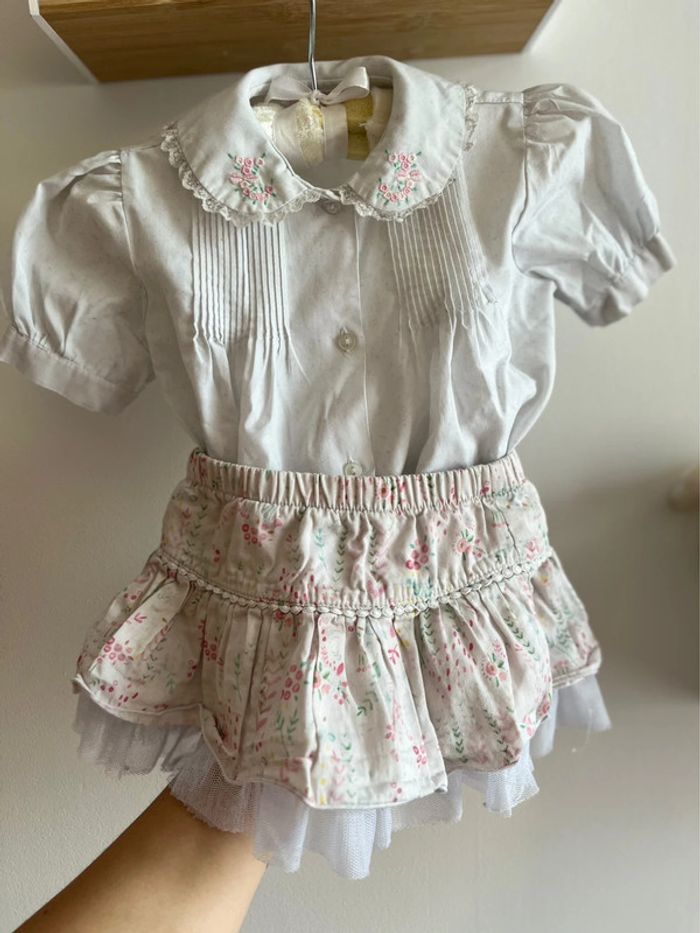Ensemble bébé fille chemisier + jupe vintage Jacadi