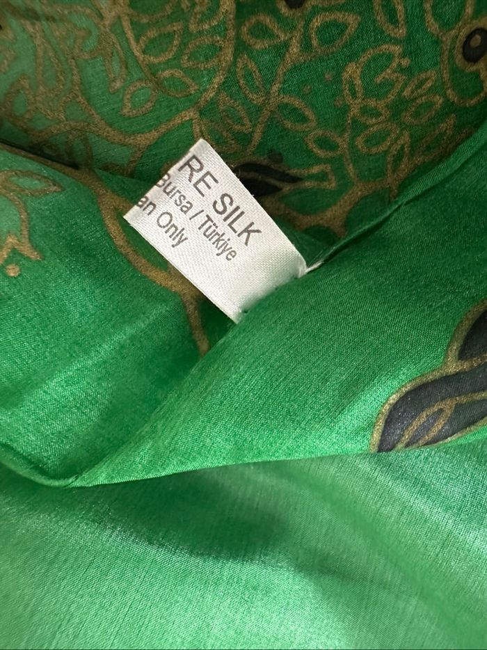 Foulard étole en soie verte et dorée Vintage 40x130cm - photo numéro 8