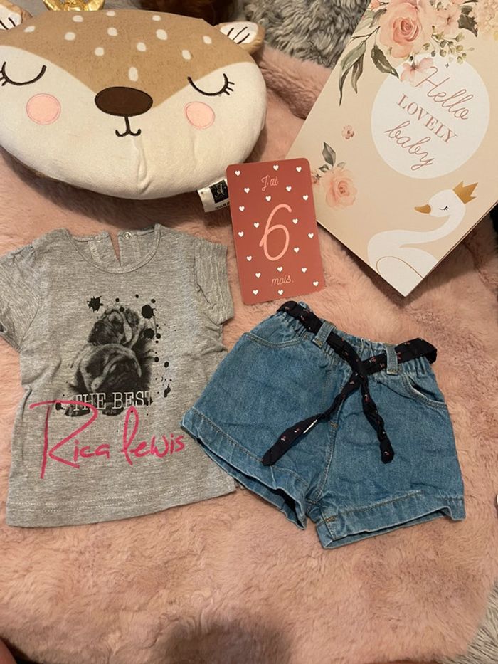 Ensemble short jeans+ tee shirt MC 6m