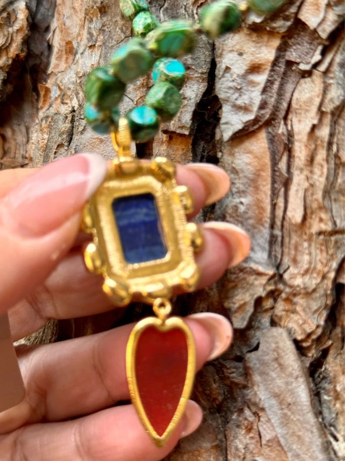 collier habaha Paris fils tissés chaîne réglable  gros pendentif lapis-lazuli Coraline  perles eu - photo numéro 5