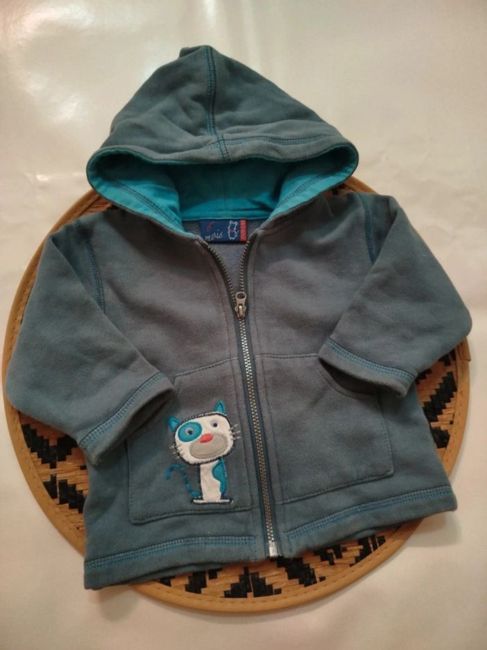 Sweat avec capuche gilet zippé DPAM 6 mois garçon - photo numéro 4