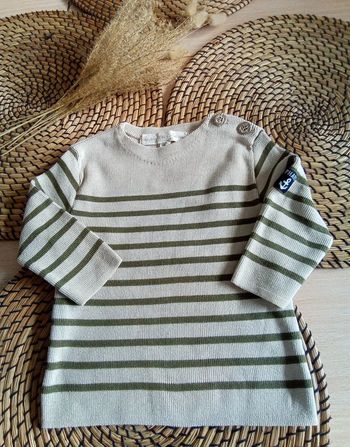 Pull rayé kaki/beige Le phare de la baleine taille 18 mois