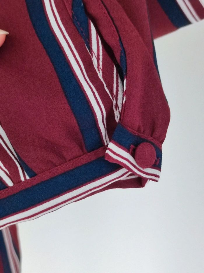 Blouse col V rayé bordeaux bleu marine blanc / Pimkie Collection - 36/S - photo numéro 8