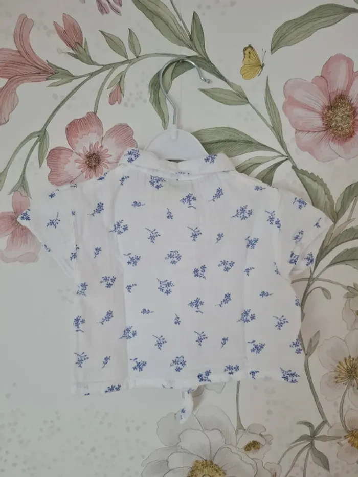 Chemisier blanc imprimé fleurs bleues bébé fille 3 mois - photo numéro 6