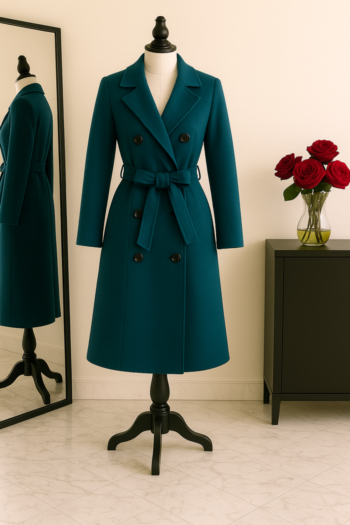 Manteau bleu canard a boutons en laine made in franvce