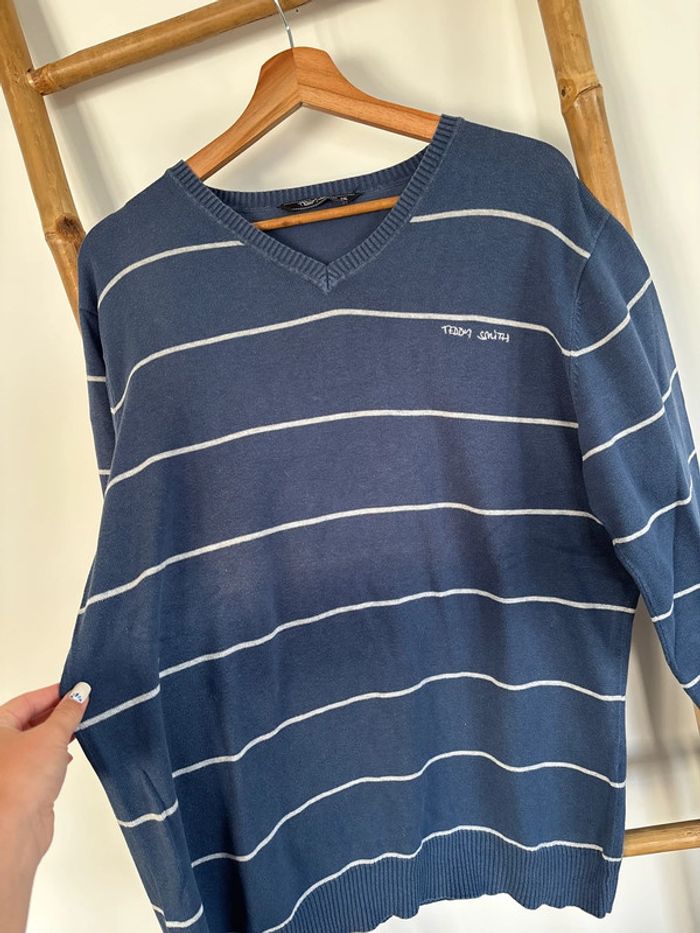 Pull col V bleu à rayures teddy smith taille XXL - photo numéro 5