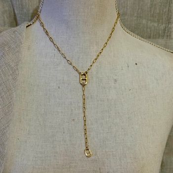 Collier V chaîne épaisse maillons farandole acier inoxydable or réglable