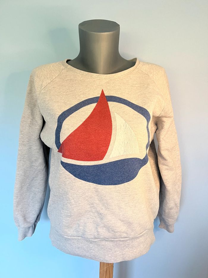 Pull gris col rond Petit Bateau taille XXS