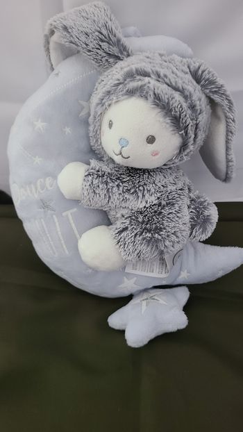 Doudou musical lune MOTS D'ENFANTS Ours déguisé lapin blanc bleu Gris Douce Nuit
