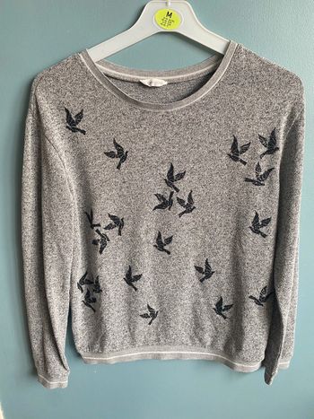 Petit pull léger avec oiseaux gris chinee
