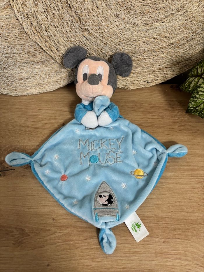 Doudou plat Mickey mouse bleu fusée Disney baby