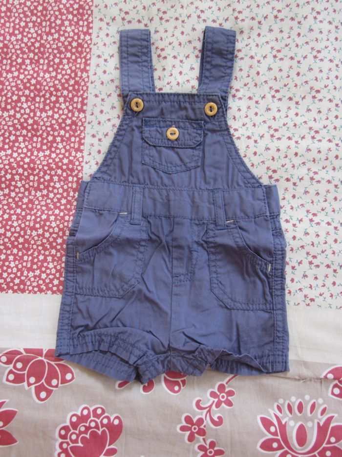 Salopette short en toile bleue 1 mois