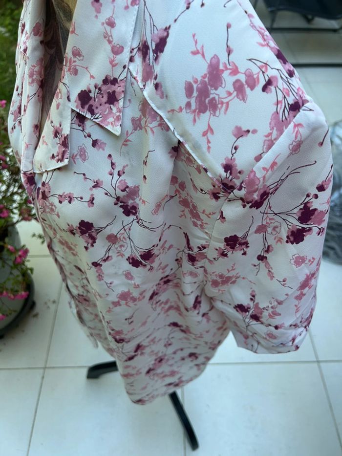 Chemisier à fleurs blanche vintage cerisiers - taille 42 - photo numéro 4