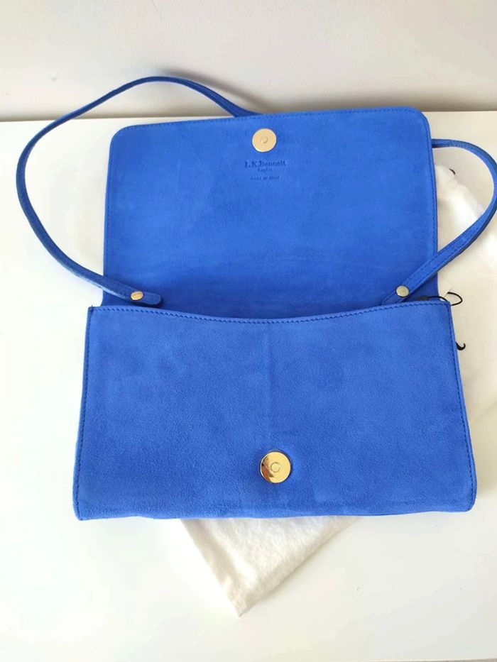 Sac à main LK Bennett pochette en cuir suède Blue Indigo - NEUF - photo numéro 12