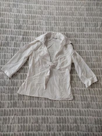 Chemise chemisier blouse manches 3/4 décolleté blanc Zara taille 38