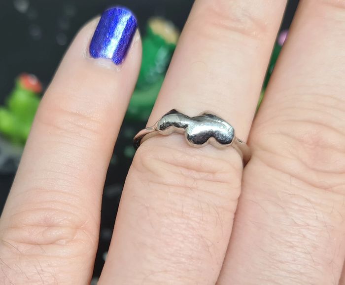 Bague fantaisie argentée duo de cœurs