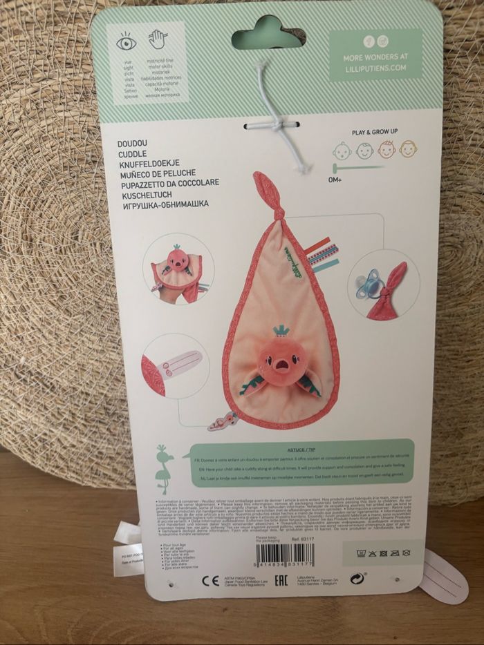 Neuf doudou plat flamant rose Anaïs lilliputiens - photo numéro 3