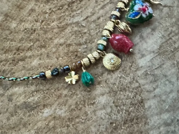 Collier cordons tressés habaha Paris  perles naturelles poisson corne trèfle grigri cœur - photo numéro 11