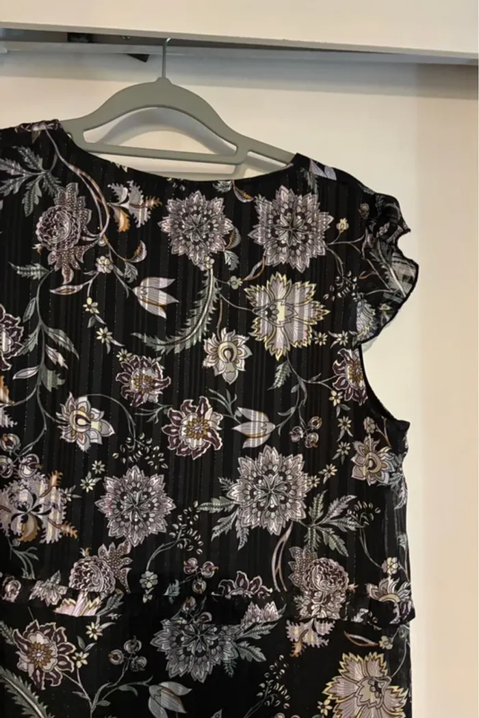 Robe longue fleurie noire plissée – Gémo – Taille 38 (taille grand) - photo numéro 3