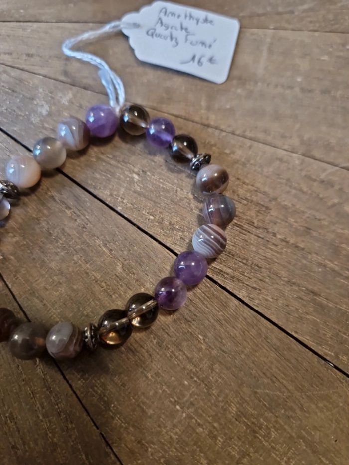 Bracelet améthyste agate et quartz fumé neuf - photo numéro 3