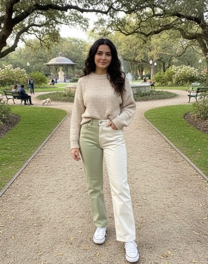 Jean de coupe droite coton bi-coloré vert/crème 38 jeune femme bershka état neuf y