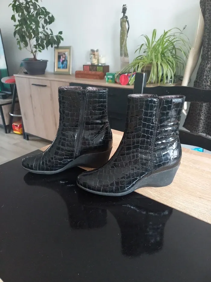 Bottines vernis noir cuir croco T38 - photo numéro 3
