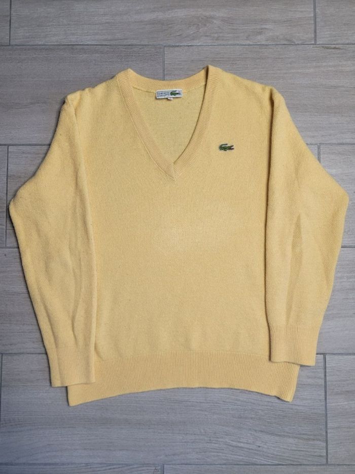 Pull Lacoste Vintage Col V | Jaune Citron | 100% Coton | Taille M Femme