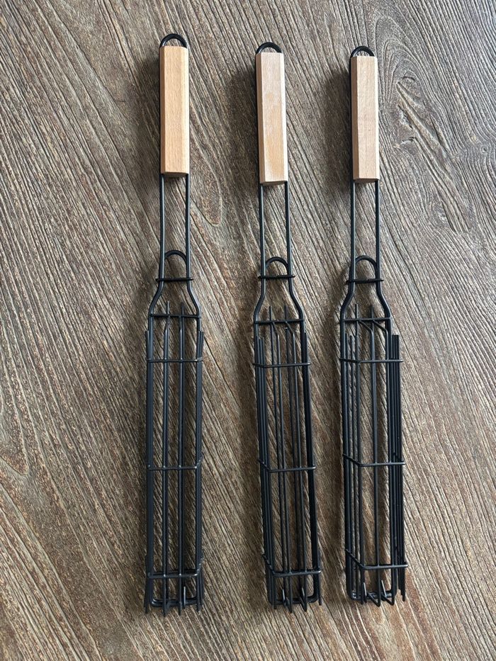 Lot de 3 cages à brochettes en acier inoxydable pour barbecue - photo numéro 2