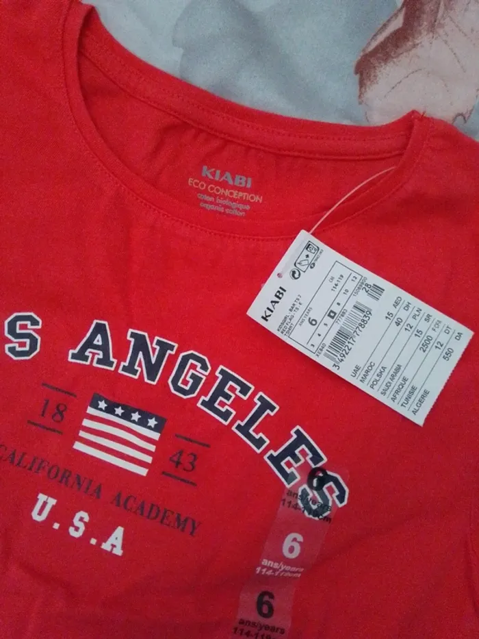 Tee shirt rouge garçon 6 ans coton biologique - photo numéro 2