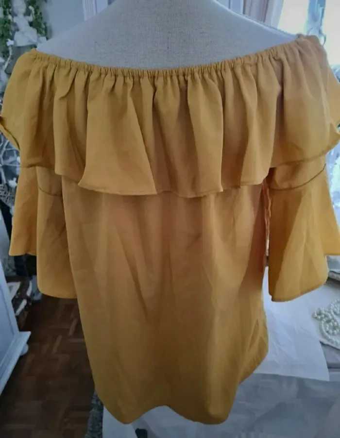 Blouse moutarde épaules dénudées CC Collection Taille L Neuve - photo numéro 3