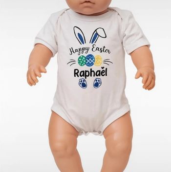 👶 Bodie de Pâques très bon état prénom Raphaël 12 mois 👶