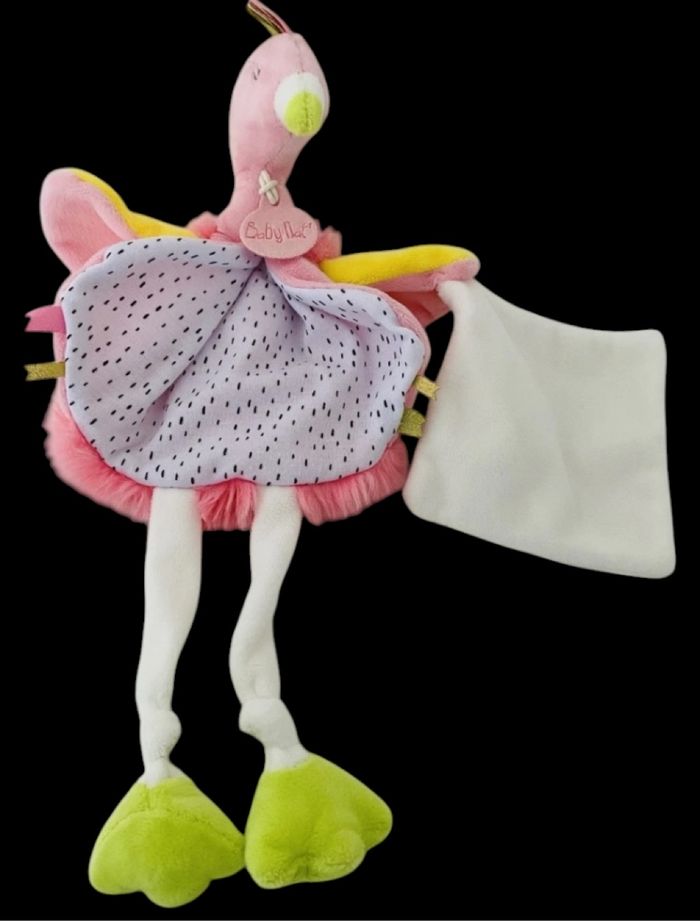 ❤️B5374 Doudou Plat Mouchoir Flamant Rose Babynat Baby Nat - photo numéro 2