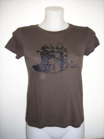 tee shirt marron motif paillette taille 38