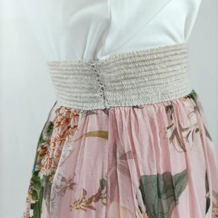 Jupe longue bohème fluide rose poudré à fleurs (A958) - photo numéro 6