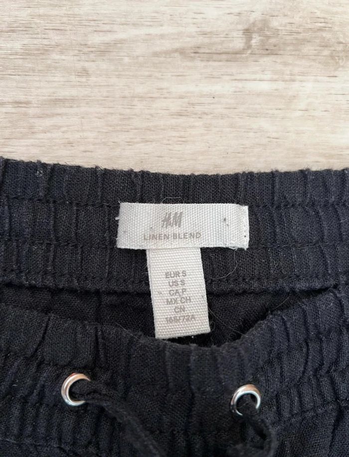 Short noir femme en lin H&M Linen Blend taille élastique - photo numéro 4