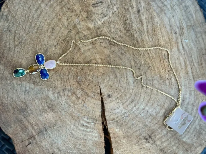 Long sautoir habaha Paris chaînes  réglables croix xl pierres naturelles - photo numéro 4