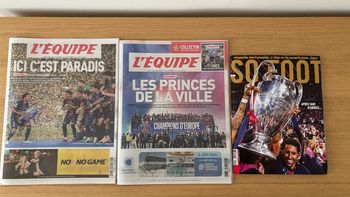 Lot journaux et magazines victoire du PSG champion d’europe l’équipe et so foot