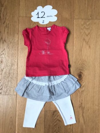 Ensemble tee shirt jupe/legging p’tit bisou 12 mois
