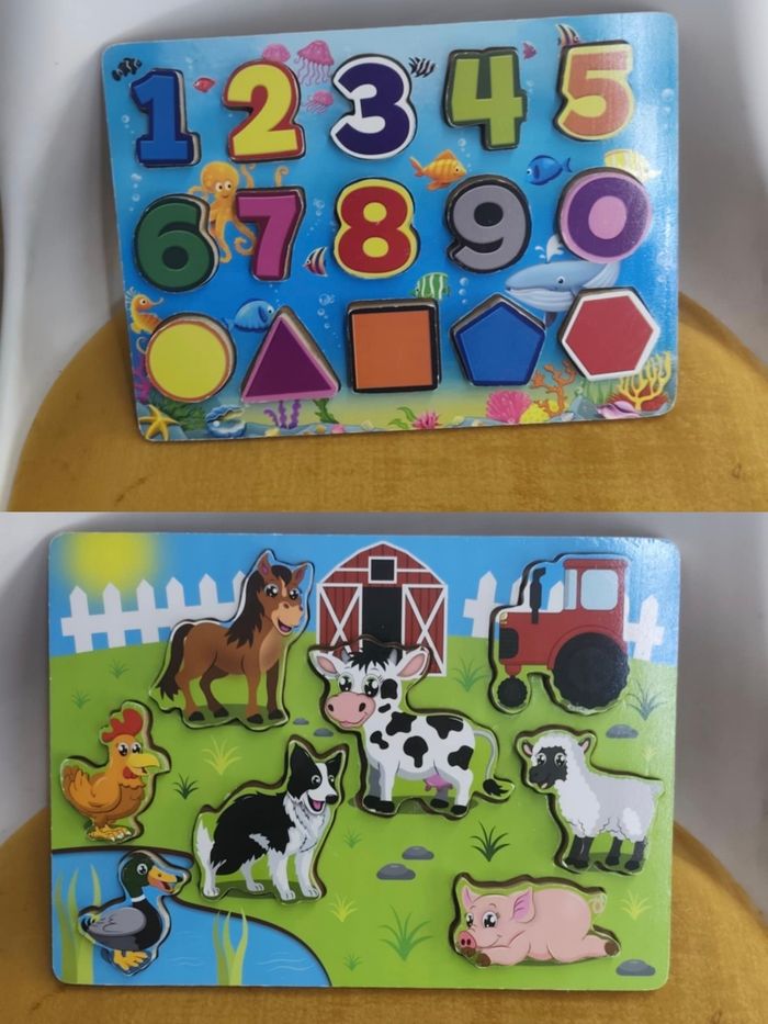 Lot 2 puzzle bébé bois