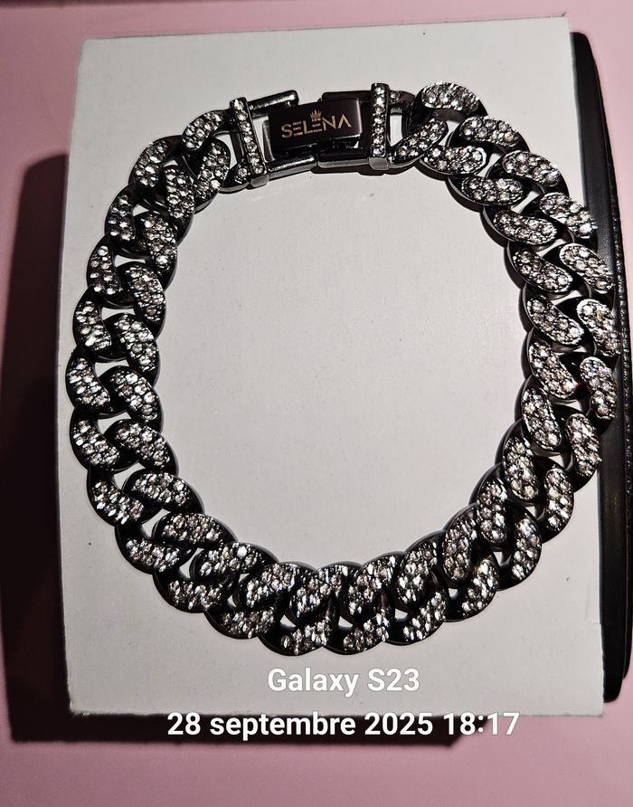 Gourmette Argent Noir avec Sortie de Strass. - photo numéro 2