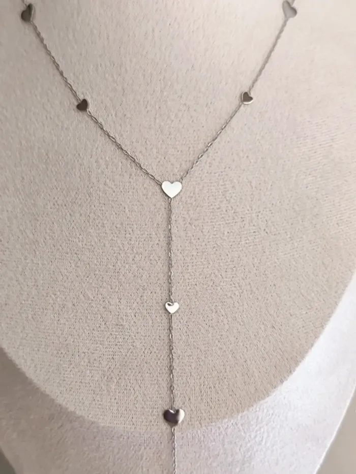 Pendentif argenté en Y avec coeurs - photo numéro 3